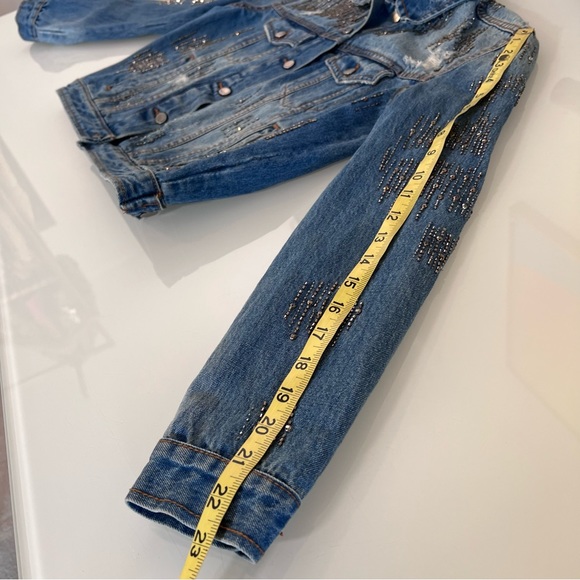 ZARA | Blue beaded distressed dressy spring summer denim rare jean jacket coat - Picture 4 of 16